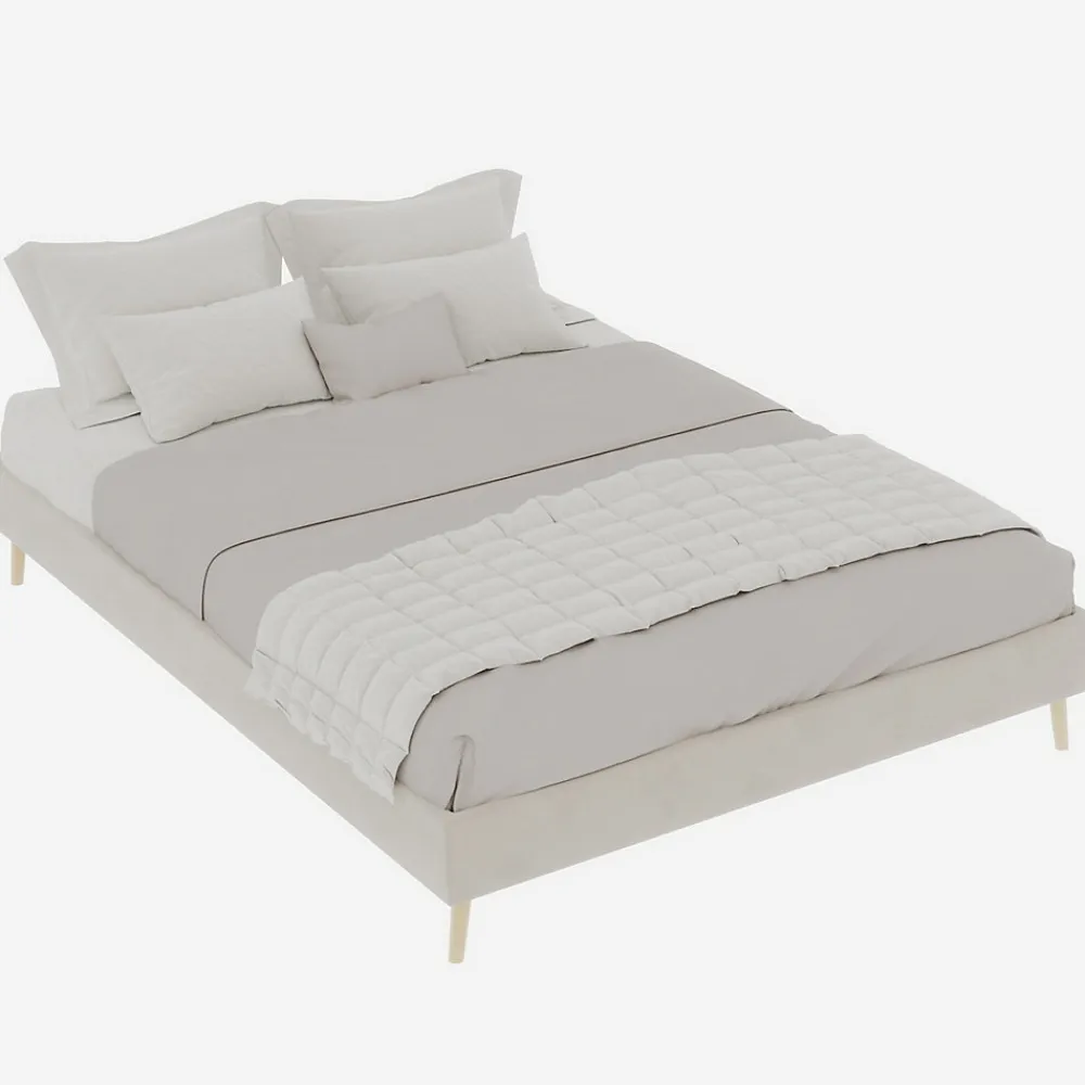 Lit Double 140x200 cm - Lit Bas Adulte et Ado, Design Minimaliste pour Chambre Moderne, Sans Matelas, Beige>Okwish Discount