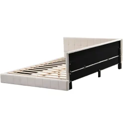 Okwish Lit Double 140x200 cm - Lit Canapé enfant, Structure Robuste avec Velours Doux au Toucher, Sans Matelas - Beige* Lit Double