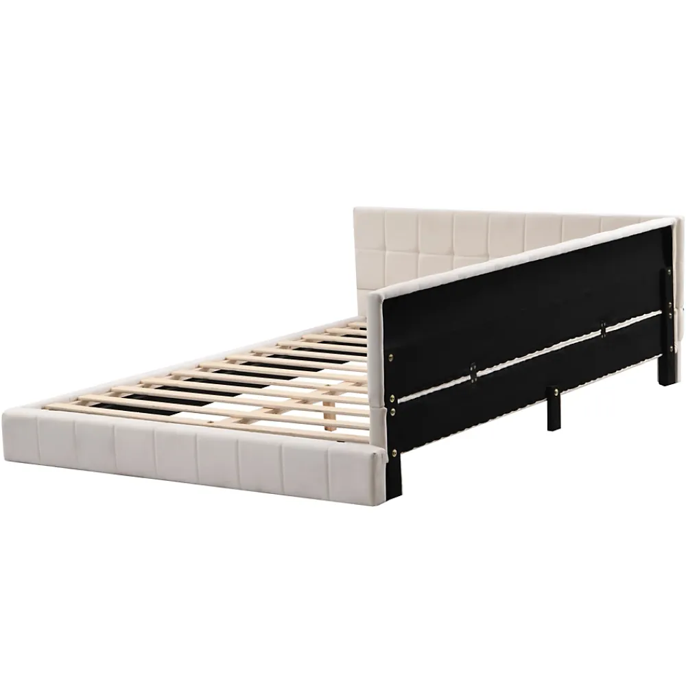 Okwish Lit Double 140x200 cm - Lit Canapé enfant, Structure Robuste avec Velours Doux au Toucher, Sans Matelas - Beige* Lit Double