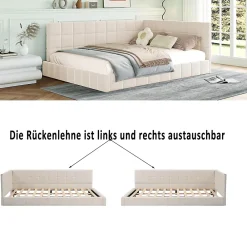 Okwish Lit Double 140x200 cm - Lit Canapé enfant, Structure Robuste avec Velours Doux au Toucher, Sans Matelas - Beige* Lit Double