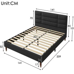 Okwish Lit double 140x200 cm - Lit capitonné avec sommier à lattes - Lin - Sans Matelas - Noir* Lit Double