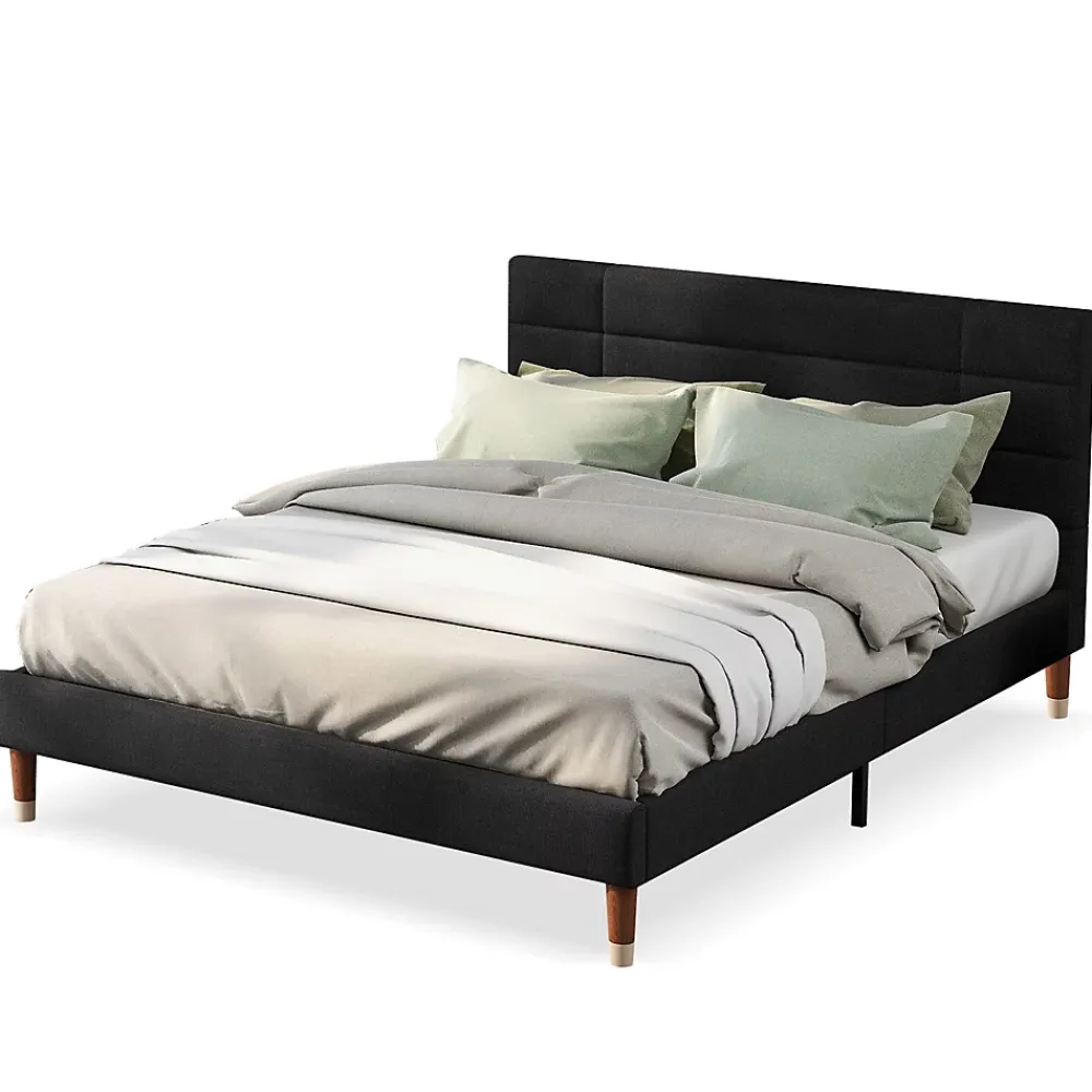 Okwish Lit double 140x200 cm - Lit capitonné avec sommier à lattes - Lin - Sans Matelas - Noir* Lit Double