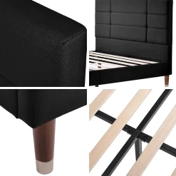 Okwish Lit double 140x200 cm - Lit capitonné avec sommier à lattes - Lin - Sans Matelas - Noir* Lit Double