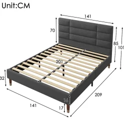 Okwish Lit double 140x200 cm - Lit capitonné avec tête de lit - Lin - Sans Matelas - Gris* Lit Double