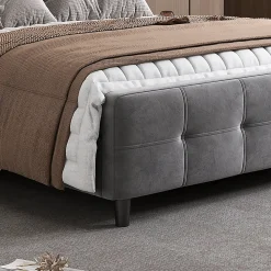 Lit Double 140x200 cm - Lit Capitonné avec Bandes LED 16 s - Sans Matelas - Velours Gris><noscript><img width=