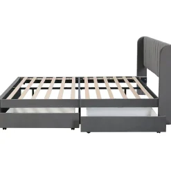 Lit Double 180x200 cm - Lit Capitonné en Velours Gris avec 2 Tiroirs de Rangement, Sommier à Lattes Inclus, Style Moderne><noscript><img width=