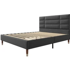 Okwish Lit double 140x200 cm - Lit capitonné avec sommier à lattes - Lin - avec Matelas - Gris* Ensemble Sommier Et Matelas