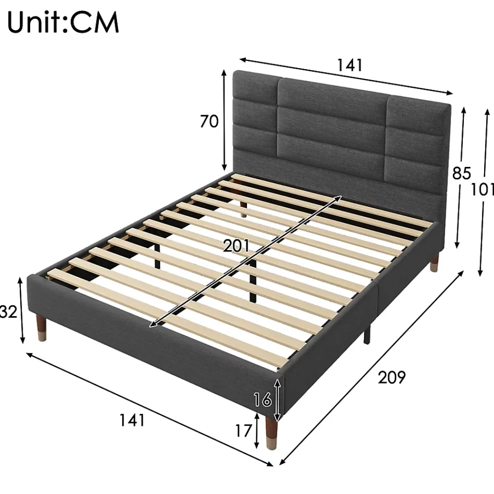 Okwish Lit double 140x200 cm - Lit capitonné avec sommier à lattes - Lin - avec Matelas - Gris* Ensemble Sommier Et Matelas
