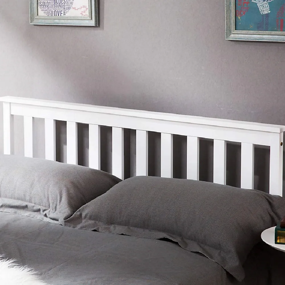 Lit double 140x200 cm - Lit classique avec sommier à lattes - Pin et MDF - Sans matelas - Blanc>Okwish Best