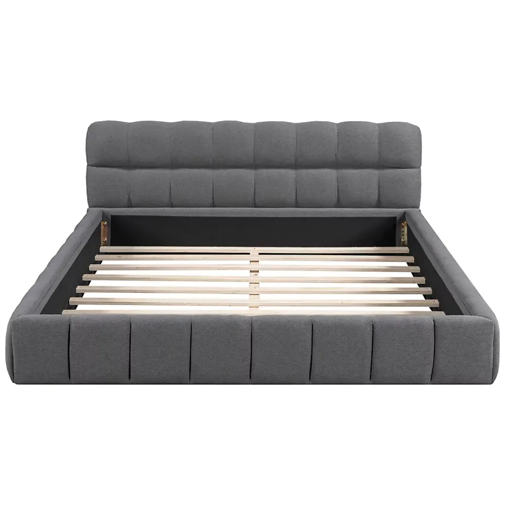 Okwish Lit double 140x190 cm - Lit classique avec dossier moelleux - Lin - Sans Matelas - Gris* Lit Double
