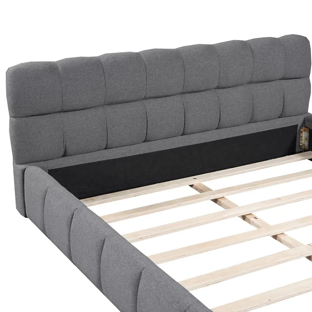 Okwish Lit double 140x190 cm - Lit classique avec dossier moelleux - Lin - Sans Matelas - Gris* Lit Double