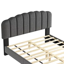 Okwish Lit Double 140x200 cm - Lit Classique avec Tête de Lit Réglable - Lin + MDF - Sans Matelas - Gris* Lit Double