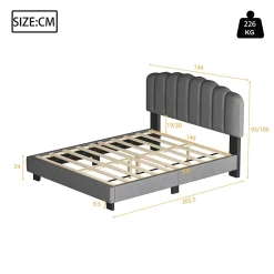 Okwish Lit Double 140x200 cm - Lit Classique avec Tête de Lit Réglable - Lin + MDF - Sans Matelas - Gris* Lit Double