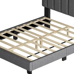 Okwish Lit Double 140x200 cm - Lit Classique avec Tête de Lit Réglable - Lin + MDF - Sans Matelas - Gris* Lit Double