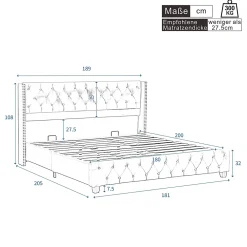 Okwish Lit Double 180x200 cm - Lit Double Rembourré avec Tête de Lit Capitonnée - Velours - Sans Matelas - Beige* Lit Double