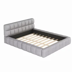Okwish Lit Double 140x200 cm - Lit Double Ado Capitonné avec Tête de Lit et Sommier Inclus - Cadre en Lin Moderne - Sans Matelas - Gris* Lit Double