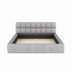 Okwish Lit Double 140x200 cm - Lit Double Ado Capitonné avec Tête de Lit et Sommier Inclus - Cadre en Lin Moderne - Sans Matelas - Gris* Lit Double