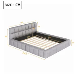 Okwish Lit Double 140x200 cm - Lit Double Ado Capitonné avec Tête de Lit et Sommier Inclus - Cadre en Lin Moderne - Sans Matelas - Gris* Lit Double