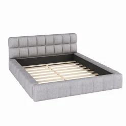 Okwish Lit Double 140x200 cm - Lit Double Ado Capitonné avec Tête de Lit et Sommier Inclus - Cadre en Lin Moderne - Sans Matelas - Gris* Lit Double