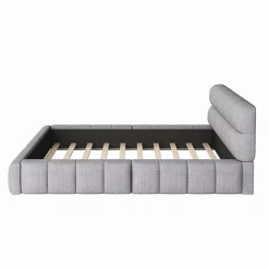 Okwish Lit Double 140x200 cm - Lit Double Ado Capitonné avec Tête de Lit et Sommier Inclus - Cadre en Lin Moderne - Sans Matelas - Gris* Lit Double