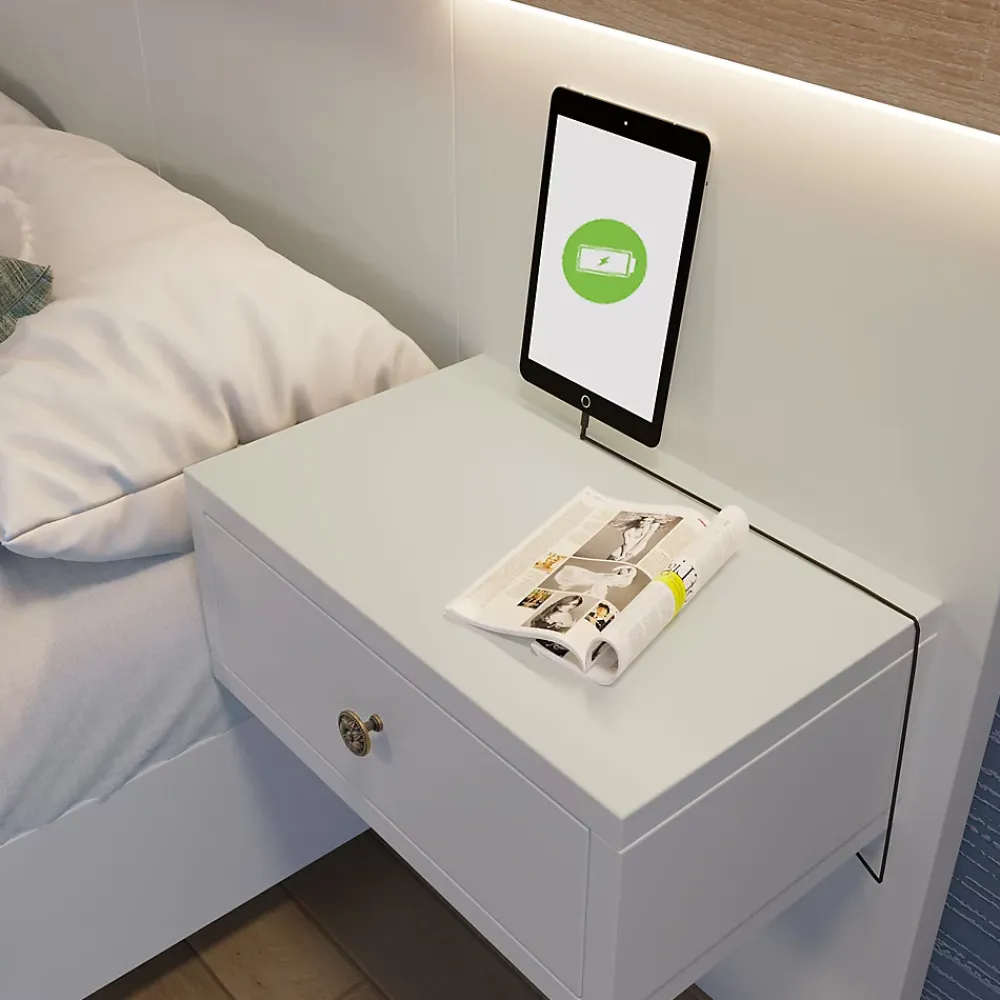 Okwish Lit double 180x200 cm - Lit en bois avec 2 tables de chevet et USB - Bois massif - Sans Matelas - Naturel* Lit Double