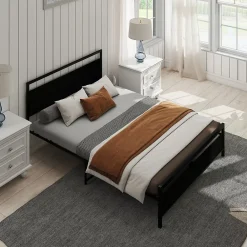 Okwish Lit Double 140x200 cm - Lit en Métal Noir Robuste et Gain de Place pour Appartement - Sans Matelas* Lit Double