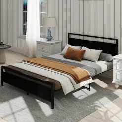 Okwish Lit Double 140x200 cm - Lit en Métal Noir Robuste et Gain de Place pour Appartement - Sans Matelas* Lit Double