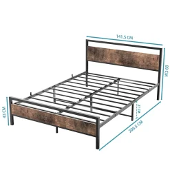 Okwish Lit Double 140x200 cm - Lit en Métal Noir Robuste et Gain de Place pour Appartement - Sans Matelas* Lit Double