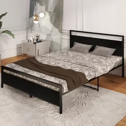 Okwish Lit Double 140x200 cm - Lit en Métal Noir Robuste et Gain de Place pour Appartement - Sans Matelas* Lit Double