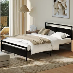 Okwish Lit Double 140x200 cm - Lit en Métal Noir Robuste et Gain de Place pour Appartement - Sans Matelas* Lit Double