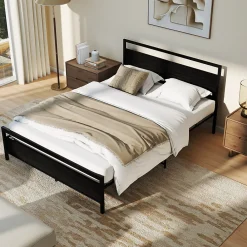 Okwish Lit Double 140x200 cm - Lit en Métal Noir Robuste et Gain de Place pour Appartement - Sans Matelas* Lit Double