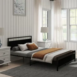 Okwish Lit Double 140x200 cm - Lit en Métal Noir Robuste et Gain de Place pour Appartement - Sans Matelas* Lit Double