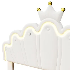 Lit double 140x200 cm - Lit enfant avec 2 rangements - PU + MDF - Sans matelas - Blanc><noscript><img width=