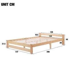 Okwish Lit Double 140x200 cm - Lit Futon Naturel en Bois Massif avec Tête de Lit - Lit Scandinave Minimaliste Adulte - Sans Matelas* Lit Double