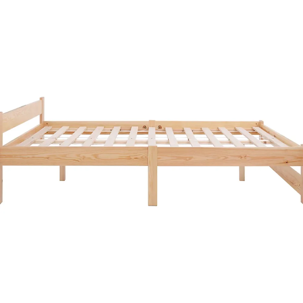 Okwish Lit Double 140x200 cm - Lit Futon Naturel en Bois Massif avec Tête de Lit - Lit Scandinave Minimaliste Adulte - Sans Matelas* Lit Double