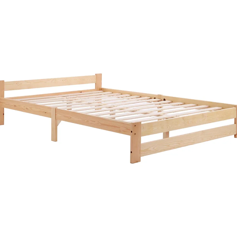 Okwish Lit Double 140x200 cm - Lit Futon Naturel en Bois Massif avec Tête de Lit - Lit Scandinave Minimaliste Adulte - Sans Matelas* Lit Double