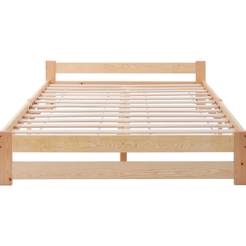 Okwish Lit Double 140x200 cm - Lit Futon Naturel en Bois Massif avec Tête de Lit - Lit Scandinave Minimaliste Adulte - Sans Matelas* Lit Double