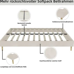 Lit Double 160x200 cm - Lit pour Adulte/Ado Moderne à Base Basse, Sans Tête de Lit, Sans Matelas, en Velours Hollandais Beige><noscript><img width=