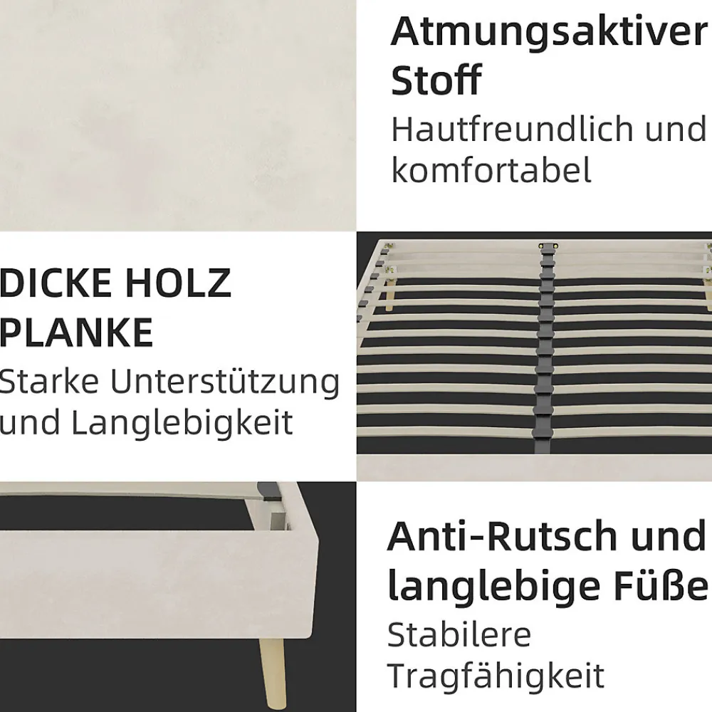 Lit Double 160x200 cm - Lit pour Adulte/Ado Moderne à Base Basse, Sans Tête de Lit, Sans Matelas, en Velours Hollandais Beige>Okwish Sale