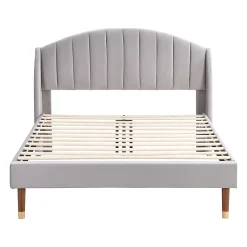 Okwish Lit Double 140x200 cm - Lit Rembourré ado - Velours - Sans Matelas - Gris* Lit Double