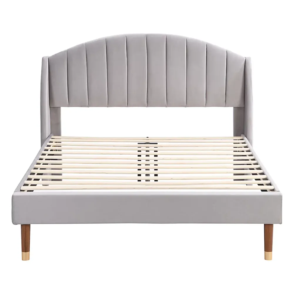 Okwish Lit Double 140x200 cm - Lit Rembourré ado - Velours - Sans Matelas - Gris* Lit Double