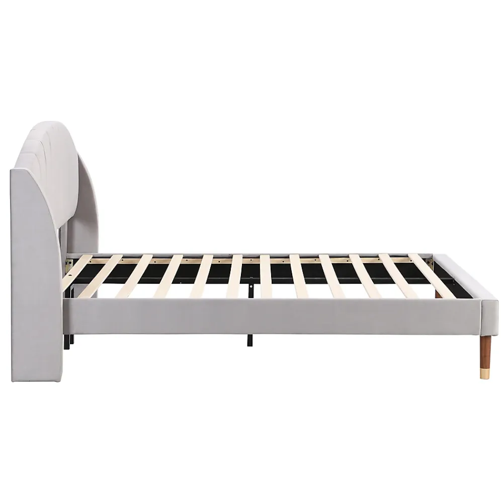 Okwish Lit Double 140x200 cm - Lit Rembourré ado - Velours - Sans Matelas - Gris* Lit Double