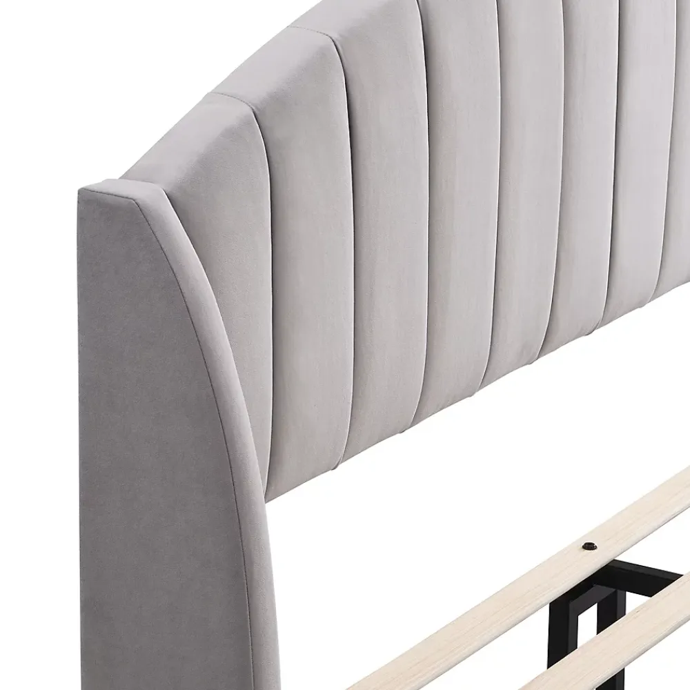 Okwish Lit Double 140x200 cm - Lit Rembourré ado - Velours - Sans Matelas - Gris* Lit Double