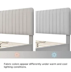 Okwish Lit double 140x200 cm - Lit rembourré avec tête de lit capitonnée - Lin - avec Matelas - Beige* Ensemble Sommier Et Matelas
