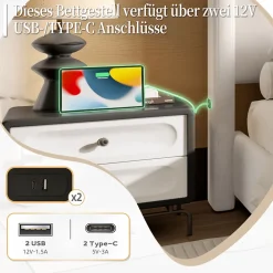 Generique Lit Double 140x200 cm - Lit Rembourré Adulte avec Tête Haute et Port USB, Velours, Sans Matelas, Beige* Lit Double