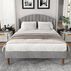 Generique Lit Double 160x200 cm - Lit Rembourré ado - Velours - Sans Matelas - Gris* Lit Double