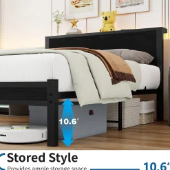 Okwish Lit Double 140x200 cm - Style Minimaliste avec Structure Métal MDF - sans Matelas - Noir* Lit Double