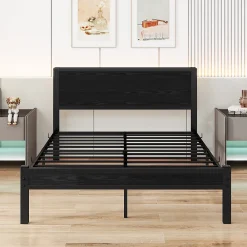 Okwish Lit Double 140x200 cm - Style Minimaliste avec Structure Métal MDF - sans Matelas - Noir* Lit Double