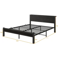 Okwish Lit Double 140x200 cm - Style Minimaliste avec Structure Métal MDF - sans Matelas - Noir* Lit Double