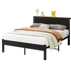 Okwish Lit Double 140x200 cm - Style Minimaliste avec Structure Métal MDF - sans Matelas - Noir* Lit Double